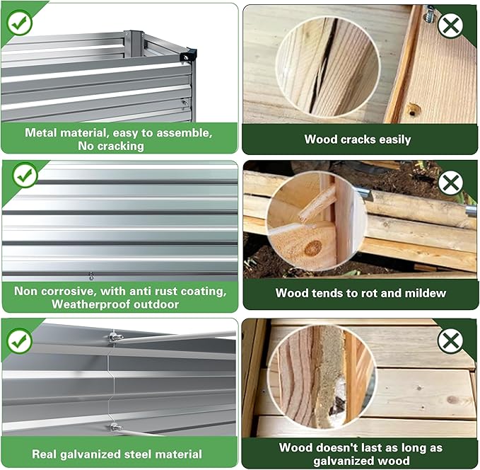 MGNO 2pcs 10x3x1FT Galvanized Raised Garden Bed-Outdoor Planter Box for Vegetables-Metal Garden Bed,Rectangle Planting Box for Herb,Flower