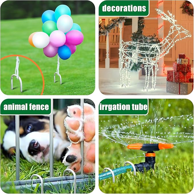 U Shaped Garden Stakes 6 Inch 80 Pack Drip Irrigation Stakes Galvanized Landscape Garden Staples Hose Stakes for Soaker Hose Drip Line Irrigation Tubing Tube, Lawn Ground and Weed Barriers