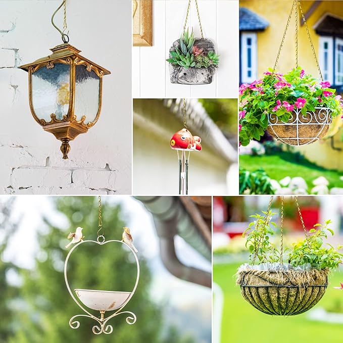 RIFNY Gold Hanging Chains with Hooks, 10 Pieces 20 Inch Chain for Hanging Bird Feeders Planters Baskets Billboards Lanterns Wind Chimes Ornaments Outdoor/Indoor Use (20 inch 10pcs)