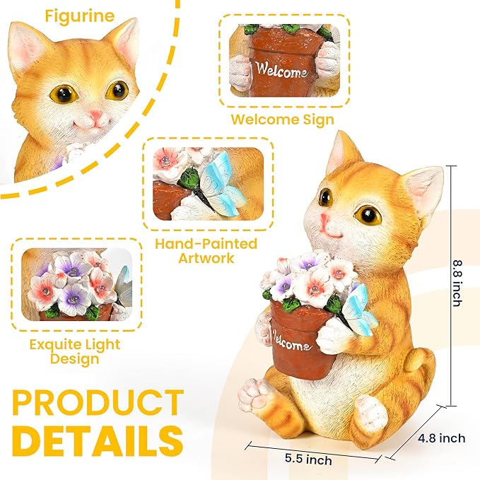 GIGALUMI Solar Garden Decor Flower Pot Cat Statues Outdoor, Birthday Gifts for Women, Gifts for Mom Grandma Senior Elder, Elephant Ornament for Balcony, Garden, Patio, Yard, Lawn