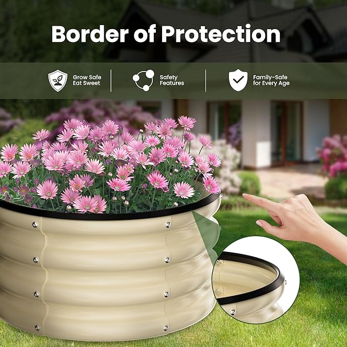 ZXZYHFTY Round Galvanized Raised Garden Bed kit,White Outdoor Garden Raised Planter Box, Round Large Metal Raised Garden Beds for Vegetable 2 * 2 * 1ft 2 Pcs