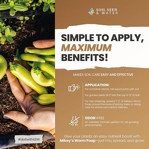 Soil Seed & Water Mikey's Worm Poop Worm Casting Organic Compost Fertilizer - OMRI Listed - Vermicompost with Earthy Smell for Indoor Plants - Safe and odorless