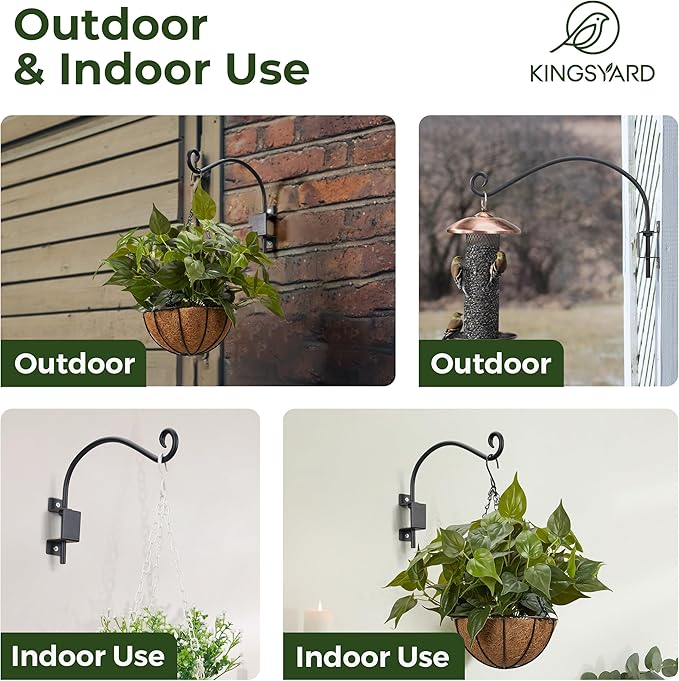 Kingsyard Swivel Plant Hangers Outdoor - 12 Inch Heavy Duty Wall Plant Hooks for Hanging Plant Baskets Bird Feeder Lanterns Wind Chimes