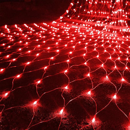WATERGLIDE Outdoor Christmas Net Lights, 12FT x 5FT 360 LED Mesh String Light with 8 Lighting Mode, Connectable Waterproof Lights for Garden Tree Bushes, Valentines Wedding Party Decorations, Red