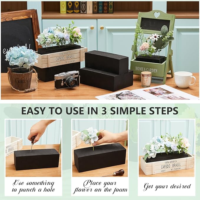 Lallisa 8 Pcs Reusable Floral Foam Blocks 9 x 3 x 3 Water Weather Resistant Dry Floral Foam for Artificial Flower Arrangements Outdoor Flower Boxes Outside Hanging Planters Wedding Home Decor (Black)