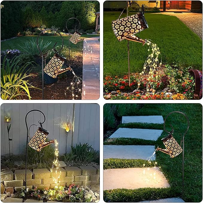 Solar Watering Can Lights Garden Decor, Retro Metal Hanging Solar Lantern with String Lights Outdoor Waterproof,, Outdoor Decorations for Porch Lawn Driveway Backyard Pathway(2 Pack)