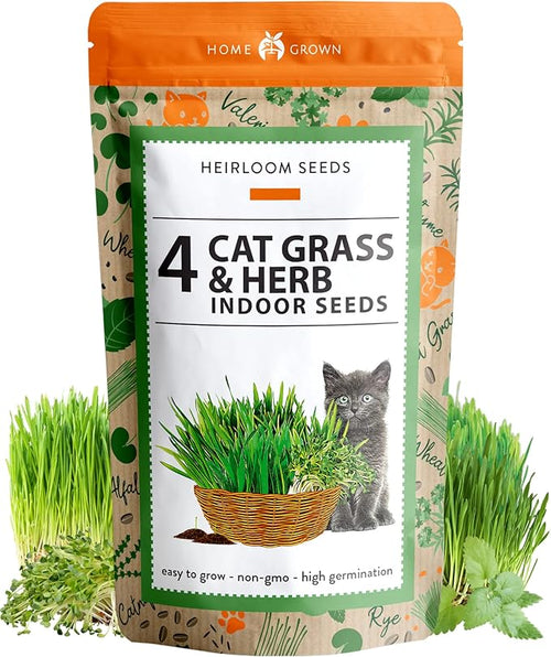 HOME GROWN 3200+ Cat Grass β π‘π’π‘-ππ π’ π¨π¦π Grown Catnip, Alfalfa, Oat, Cat Grass Mix β Indoor Cat Grass Kit Refill β High-Germination Pet Grass for Hairball Relief & Digestion