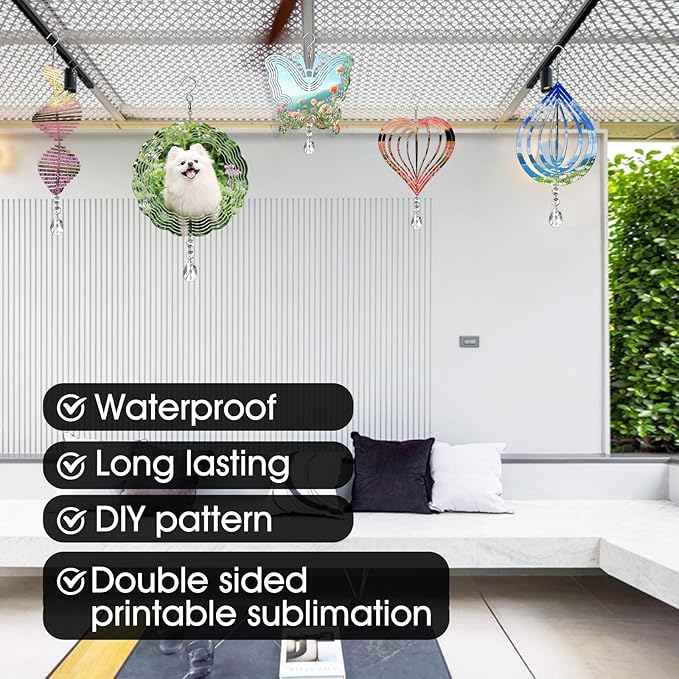 Sublimation Wind Spinner Blanks 8 Inch 4 Pack Wind Spinners Sublimation Blanks with Crystal Pendant Aluminum Metal Wind Spinners for Yard Garden Indoor Outdoor Window Porch Decoration(Heart