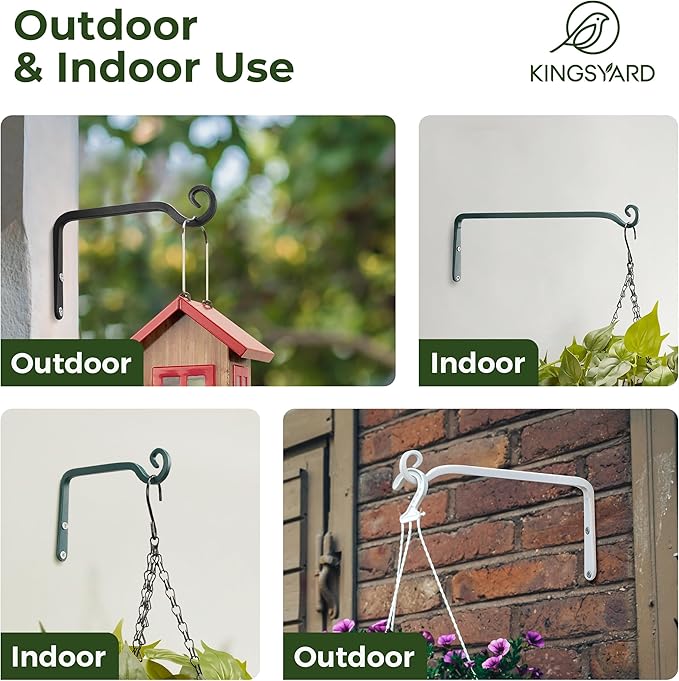 Kingsyard 2-Pack Wall Plant Hanger Outdoor - Heavy Duty Metal Hanging Bracket Hooks for Hanging Plant Bird Feeders Lanterns Wind Chimes Outdoor & Indoor, 6-Inch/Green