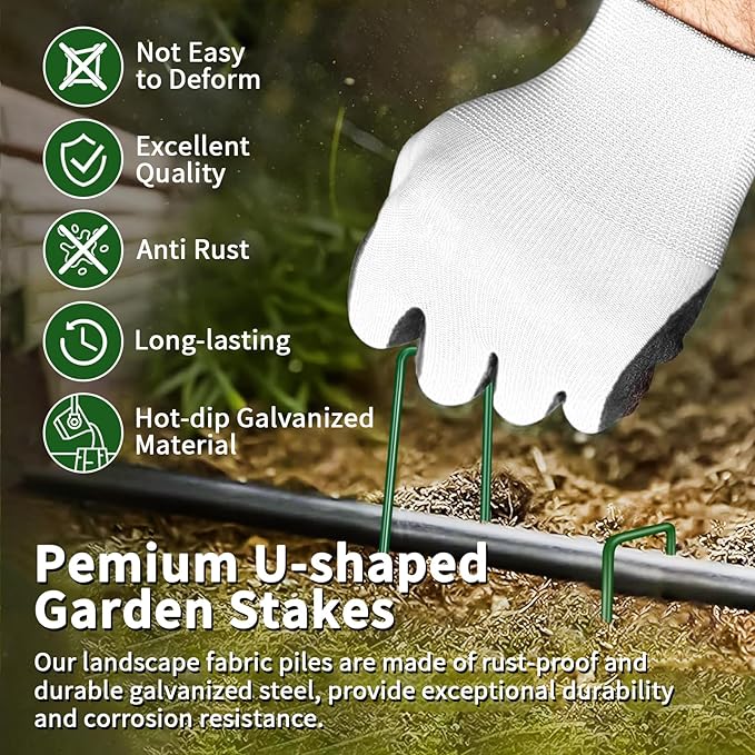50PCS 6-Inch Galvanized Garden Landscape Staples Stakes, Heavy-Duty Sod Pins Anti-Rust 11 Gauge Garden Stakes, Plant Stakes for Weed Barrier Fabric Ground Cover Tubing Soaker Hose Drippers Irrigation