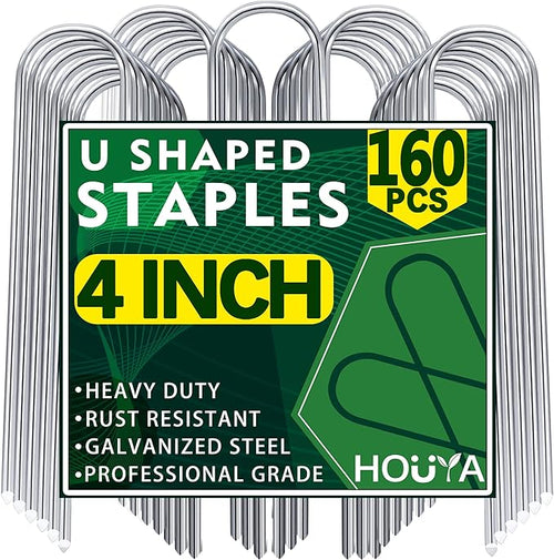 U Shaped Garden Stakes 4 Inch 160 Pack Drip Irrigation Stakes Galvanized Landscape Garden Staples Hose Stakes for Soaker Hose Drip Line Irrigation Tubing Tube, Lawn Ground and Weed Barriers