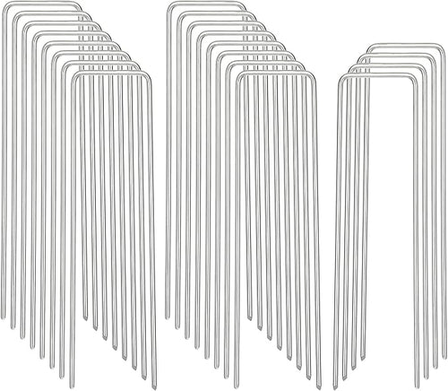 Landscape Staples, Galvanized Garden Stakes, U-Shaped Garden Staples, 20 Pcs 6 Inch 11 Gauge Plant Cover Stakes, Anti-Rust Ground Sod Pins Yard Stakes for Weed Barrier Fabric Irrigation Tubing
