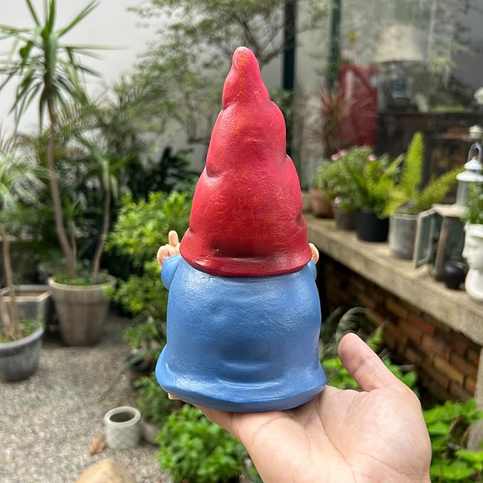 Middle Finger Gnome Statue 7.8in, Naughty Garden Gnome Statue Decoration and Lawn Ornament - Funny Garden Gnomes for Outdoor or Home Decor, Red, WSH004