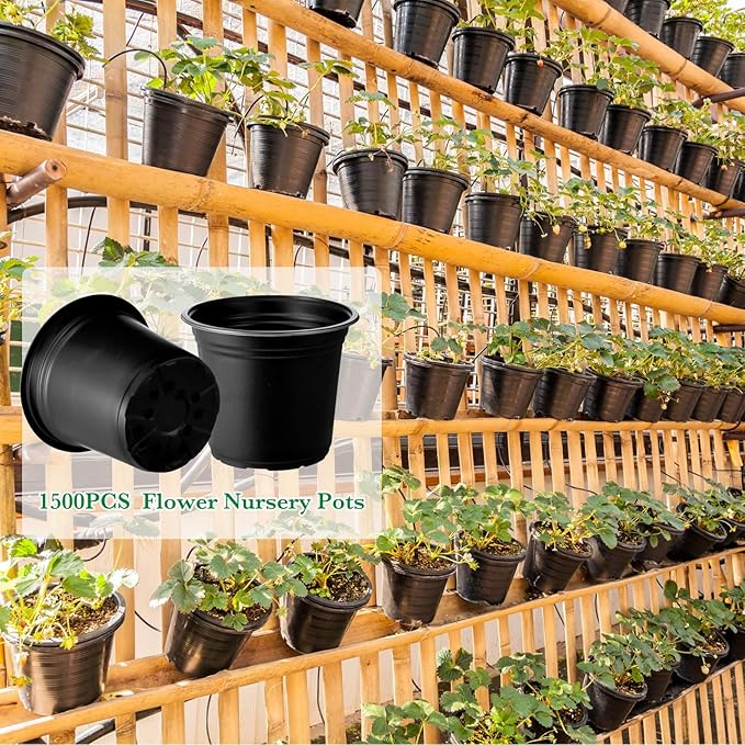 Hushee 1500 Pcs 6 Inch Plastic Plants Nursery Pots Seed Starting Pots Seedling Plant Pots with Drainage Holes Plastic Planters Planting Pots Indoor Outdoor for Flower Transplanting (Black)