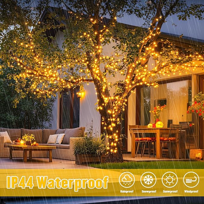 JMEXSUSS 2 Pack Solar String Lights Outdoor Waterproof, Each 33 FT 100 LED Solar Tree Lights Outdoor for Outside Tree Christmas Garden Patio Decor(Warm White)