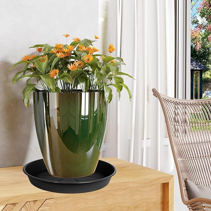 6 Pack of Plant Saucer Tray 4 6 8 10 12 14 17 19 22 25 inch, Heavy Duty Plastic Pot Plant Drip Trays Saucers for for Indoors Outdoor, Plant Water Tray for Planters 3-5" (4", Black)