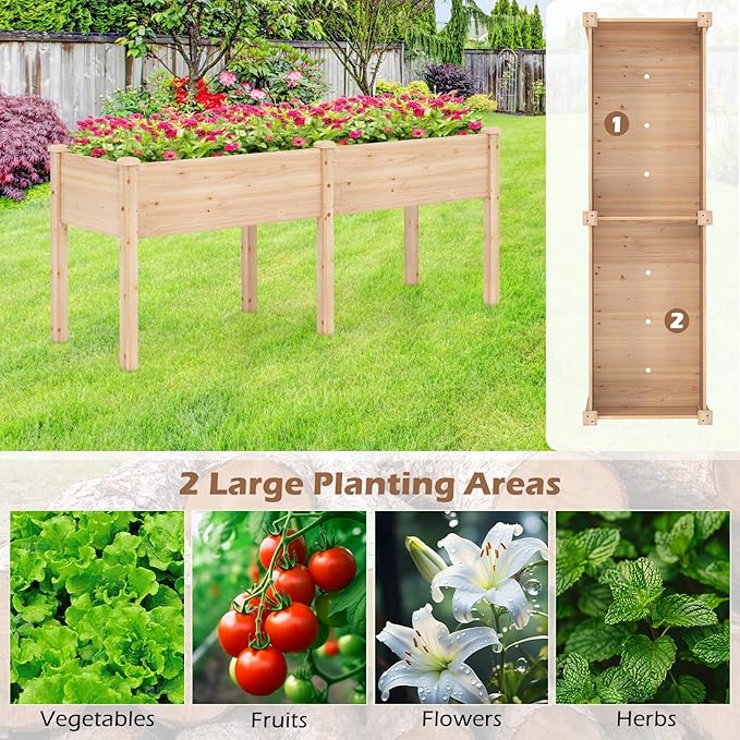 Giantex Raised Garden Bed, Elevated Wood Planter Box with Drain Hole, Gardening Planter Raised Bed for Planting Vegetables Flowers Succulents Herbs,73" Lx23 Wx30 H