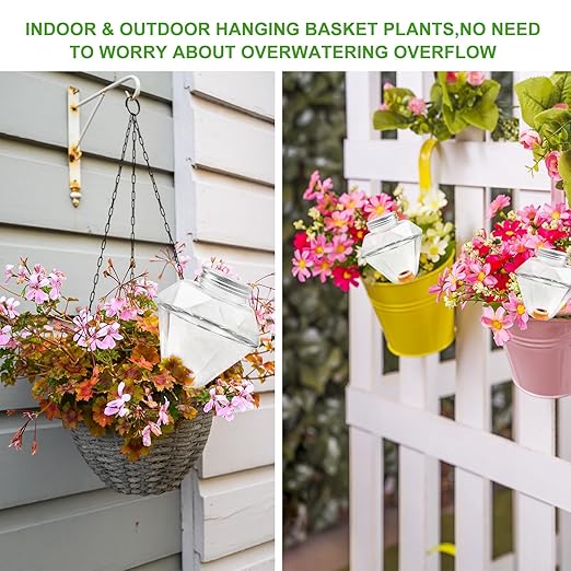 Watering Globes XL - 6 Pcs Diamond Plastic Shape Plant Watering Globes Self Watering Planter Insert 17oz Large for Indoor&Outdoor Plants Watering Bulbs