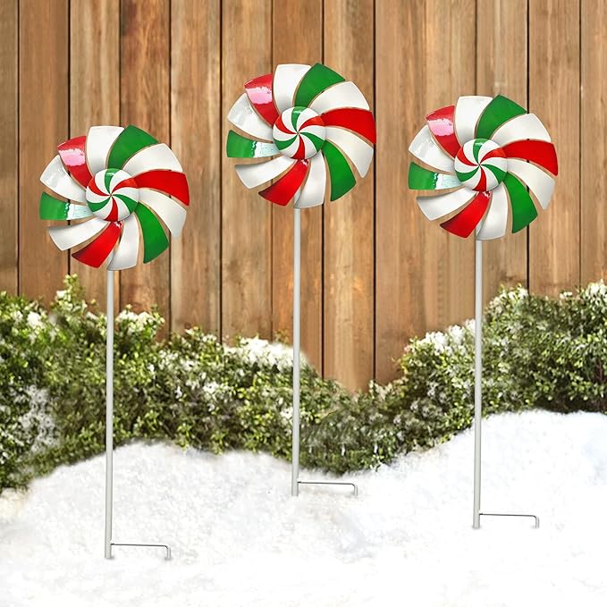 Windmill Decoration,Outdoor Metal Stakes, Wind Catcher Spinner Garden Stakes, Outdoor Wind Spinners, Yard Patio Decoration, Set of 3