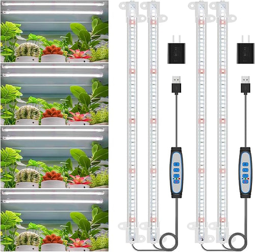 Wiaxulay LED Plant Grow Light Strips, 6000K Full Spectrum Grow Lights for Indoor Plants, Sunlike Growing Lamp with 6/12/16H Timer, 5 Dimmable Levels for Hydroponics Succulent, Plant Shelf, 2 Pack