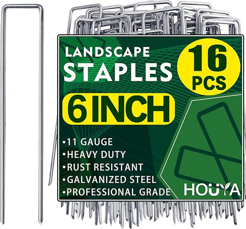 Landscape Staples 6 Inch Garden Stakes Galvanized Garden Staples Pins Anti-Rust Ground Stakes for Weed Barrier, Irrigation Tubing Hose, Yard Lawn SOD, Landscape Fabric, Decoration (16 Pack)