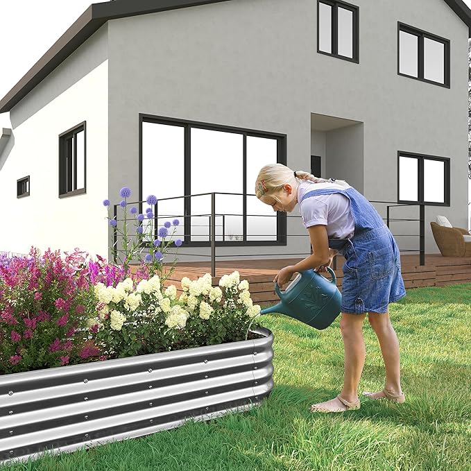 9x3x1.3 Oval Galvanized Raised Garden Bed,Outdoor Planter Box Metal Patio Kit Planting Bed for Vegetables Flowers and Succulents