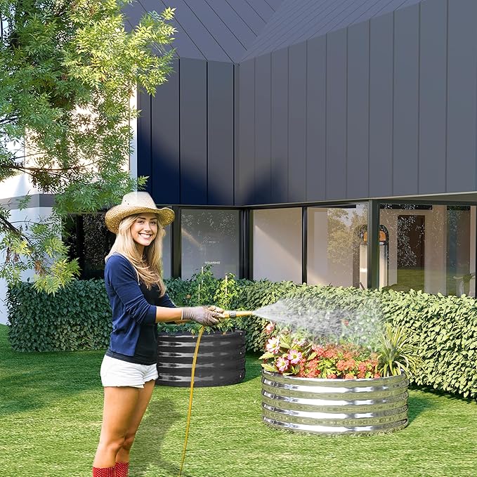 3PCS 2x2x1FT Galvanized Raised Garden Bed Kit,Vegetable Boxes-Round Metal Flower Box,Large Planter Raised Beds Outdoor Garden for Planting,Fruit,Herb-Sliver