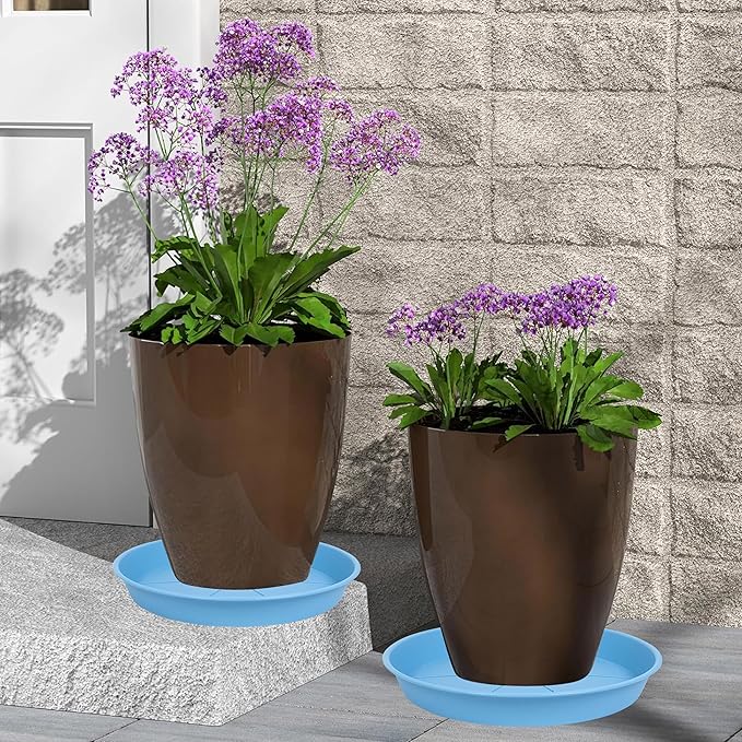 2 Pack of Plant Saucer Tray 14 inch, Heavy Duty Plastic Pot Plant Drip Trays Saucers for for Indoors Outdoor, Plant Water Tray for Planters 13-14" (14", Teal)