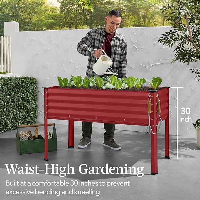 Best Choice Products 48x24x30in Galvanized Raised Garden Bed, Metal Elevated Planter Box, Vegetable Garden for Backyard, Patio, Balcony - Royal Red