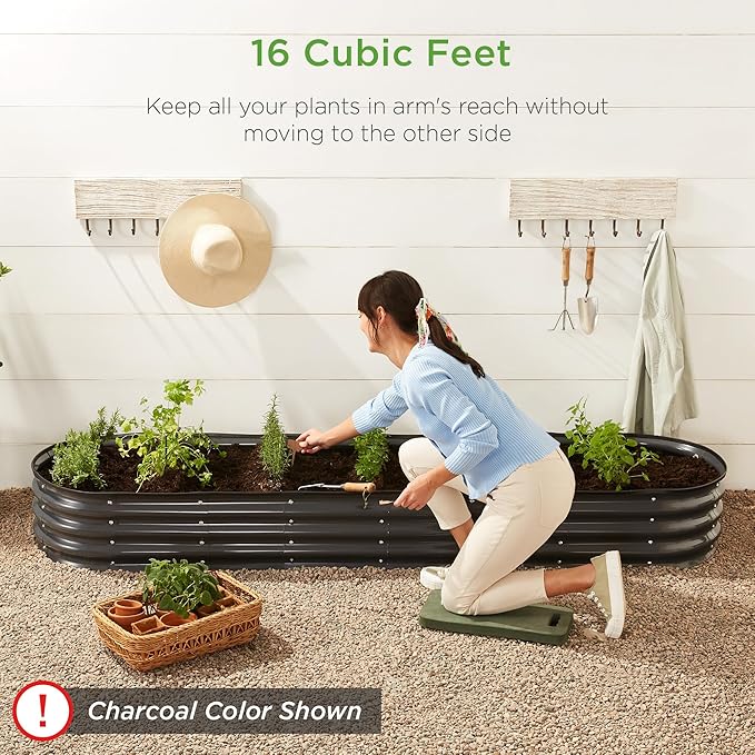Best Choice Products 8x2x1ft Outdoor Metal Raised Garden Bed, Oval Deep Root Planter Box for Vegetables, Flowers, Herbs, and Succulents w/ 108 Gallon Capacity - Beige
