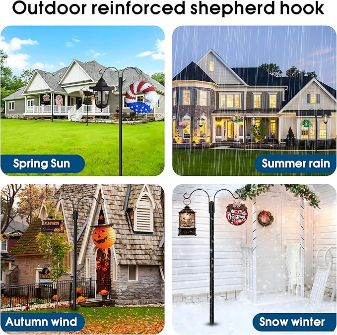 Ottsuls Bird Feeder Pole, 2 Pack 108 INCH Double Shepherds Hooks for Outdoor, with 5 Base Prongs Heavy Duty Tall Garden Planter Hooks for Hanging Flower Basket, Lantern, Hummingbird Feeder