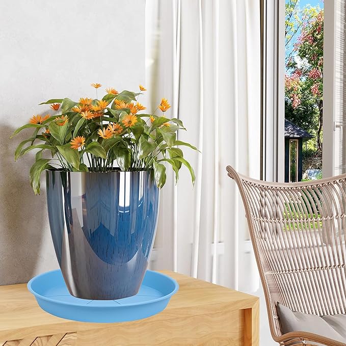2 Pack of Plant Saucer Tray 14 inch, Heavy Duty Plastic Pot Plant Drip Trays Saucers for for Indoors Outdoor, Plant Water Tray for Planters 13-14" (14", Teal)