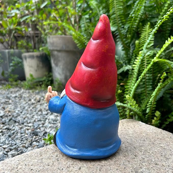 Middle Finger Gnome Statue 7.8in, Naughty Garden Gnome Statue Decoration and Lawn Ornament - Funny Garden Gnomes for Outdoor or Home Decor, Red, WSH004