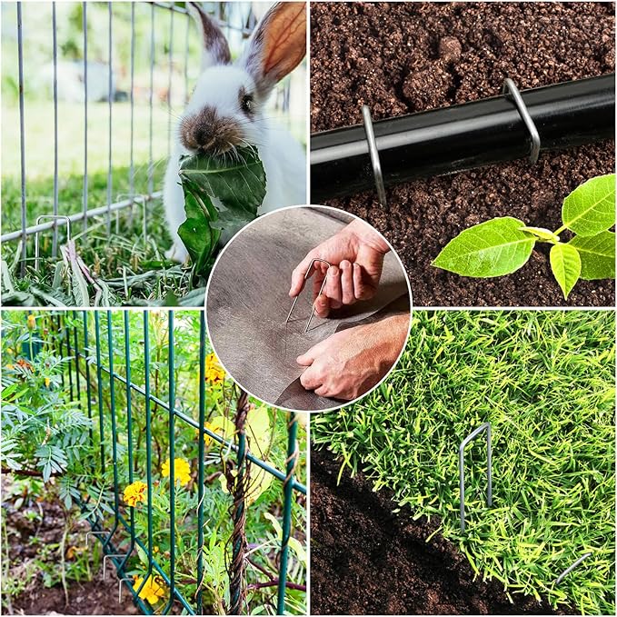 HongWay 500 Pack Landscape Staples Garden Staples Yard Stakes 6 Inch 11 Gauge Anti-Rust Heavy-Duty Fence Stakes Sod Pins for Weed Barrier Fabric Irrigation Tubing Hose Artificial Turf