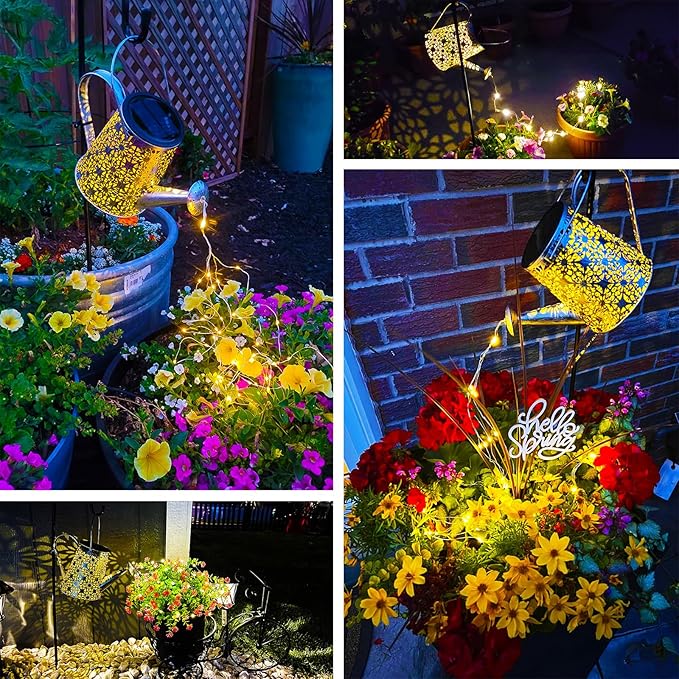 VOOKRY Solar Watering Can Lights, Large Retro Metal Hanging Solar Lights Outdoor Waterproof, Gardening Gifts for Mom Grandma Women Birthday, Garden Decor Yard Light Outside for Porch Landscape Patio