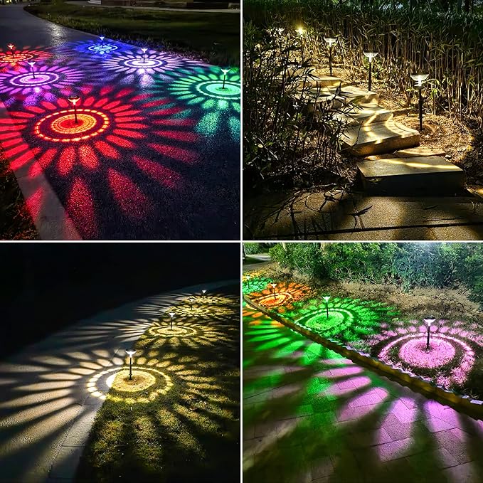 Bright Solar Pathway Lights 6 Pack,Color Changing+Warm White LED Solar Lights Outdoor,IP67 Waterproof Solar Path Lights,Solar Powered Garden Lights for Walkway Yard Backyard Lawn Landscape Decor