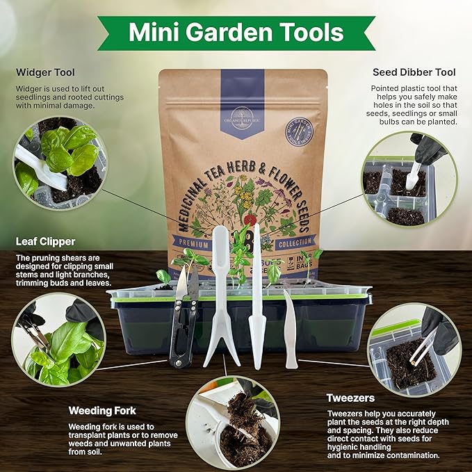 18 Medicinal Tea Herb & Flower Seeds Variety Pack - 6,100+ Non-GMO Heirloom Flower Seeds for Outdoor and Indoor Home Gardening, Including Anise, Borage, Catnip, Chamomile, Dandelion, Lavender, Sage