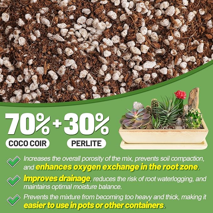 Coco Coir Perlite Mix - Retain Moisture, Improve Drainage & Aeration - Coco Peat Perlite Potting Mix, Loose Organic Potting Soil for Indoor Plants, 10 Quarts