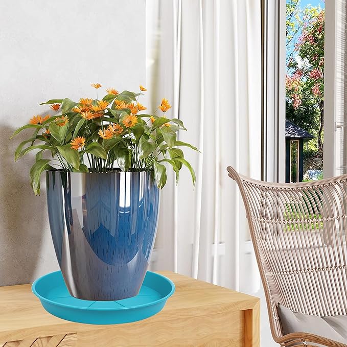 6 Pack of Plant Saucer Tray 11 12 inch, Heavy Duty Plastic Pot Plant Drip Trays Saucers for for Indoors Outdoor, Plant Water Tray for Planters 11-12" (12", Light Blue)