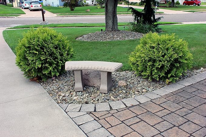 EMSCO Group 2306-1AZ Garden Bench – Natural Sandstone Appearance – Made of Resin – Lightweight – 12” Height