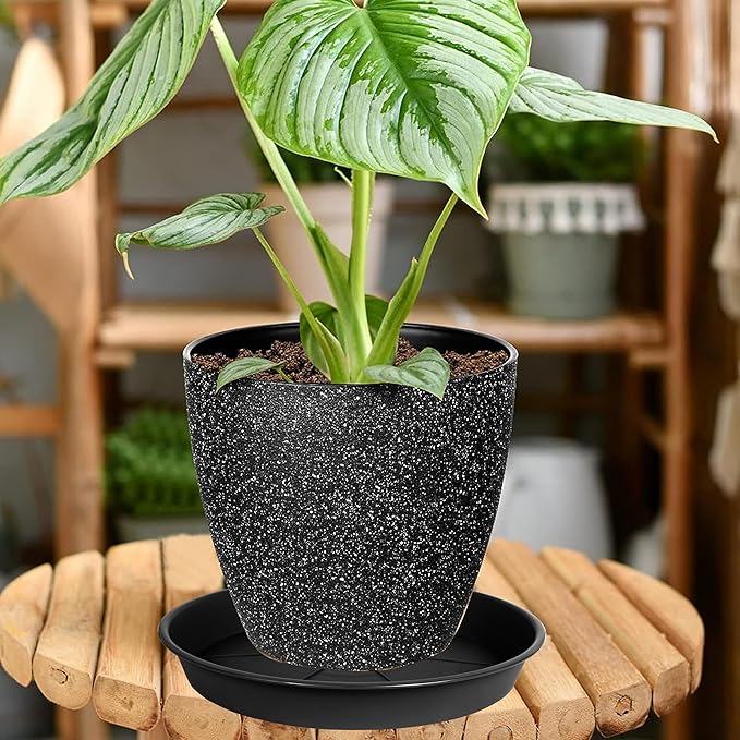 6 Pack of Plant Saucer Tray 4 6 8 10 12 14 17 19 22 25 inch, Heavy Duty Plastic Pot Plant Drip Trays Saucers for for Indoors Outdoor, Plant Water Tray for Planters 3-5" (4", Black)