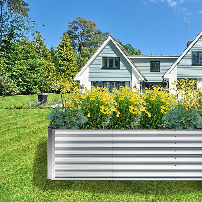 6x2x2FT Galvanized Raised Garden Bed,Planter Raised Beds-Metal Garden Box,Large Plant for Outdoor Planting, Vegetables Bed,Flower,Herb-Sliver
