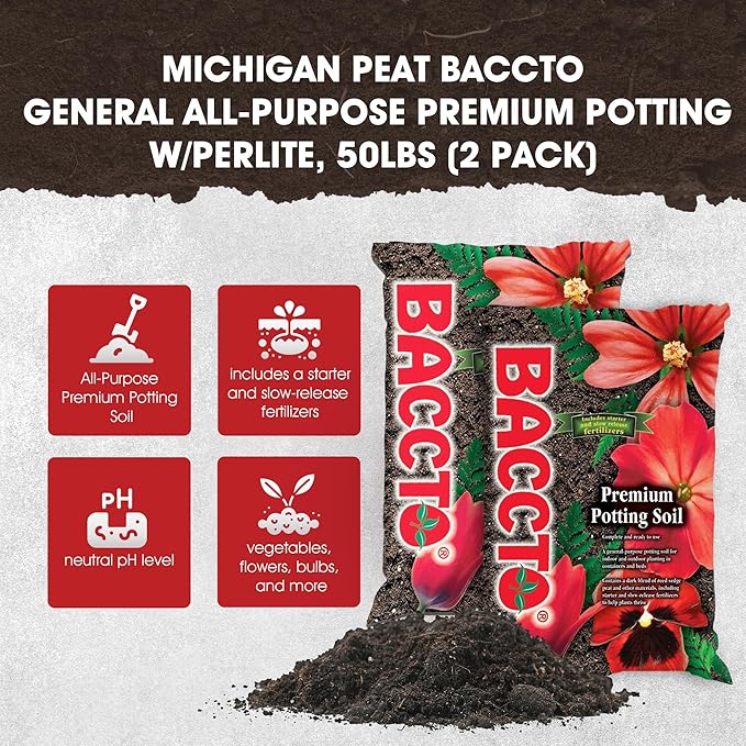 All Purpose Potting Soil with Perlite for Lawns, Gardens, and Raised Planting Beds with Reed Sedge, Peat, and Sand, 50 Pounds (2 Pack)
