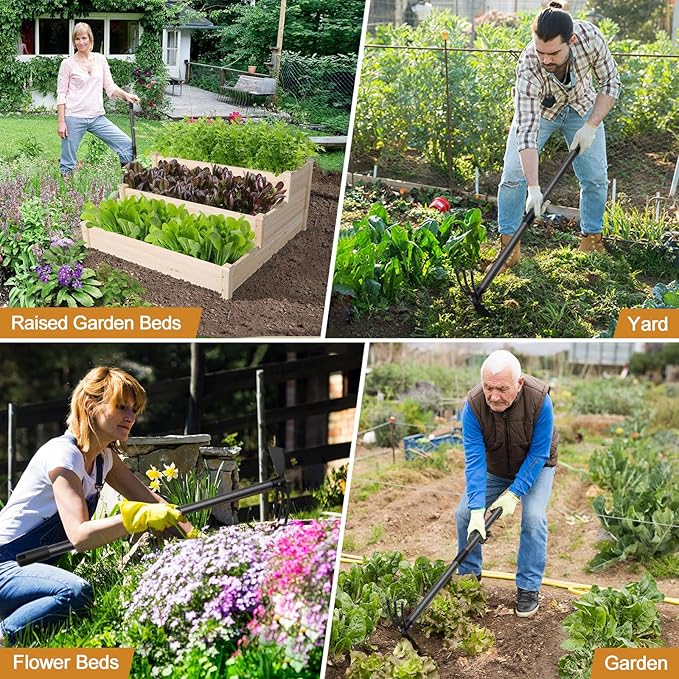 Weeding Tool, Hoe Cultivator 2 in 1 Garden Tools - 31" Heavy Duty Weeder Hand Tiller Weeding Rake for Flower Beds Yard Lawn Gardening Digging Planting