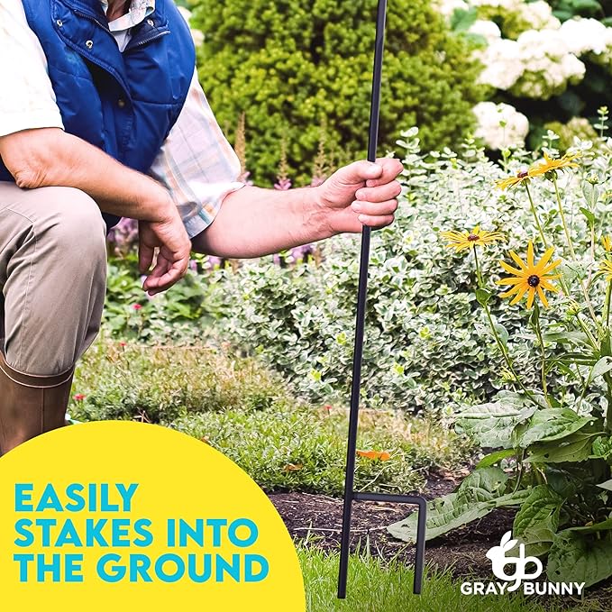 Gray Bunny 65" Shepherds Hooks for Outdoor 2 Pack, Thick Bird Feeder Pole, Hanging Plant Stand, Shepherds Hook for Bird Feeder, Non-Hollow, Non-Adjustable, Extra Long Base Prongs