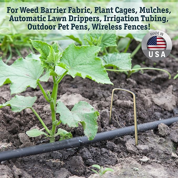 100 Galvanized Landscape Staples Anchoring Pins USA Pro Quality Garden Stakes Erosion Control Weed Barrier Fabric Soaker Hose Lawn Drippers Irrigation Tubing Wireless Invisible Dog Fence…