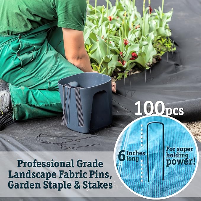 100 Galvanized Landscape Staples Anchoring Pins USA Pro Quality Garden Stakes Erosion Control Weed Barrier Fabric Soaker Hose Lawn Drippers Irrigation Tubing Wireless Invisible Dog Fence…