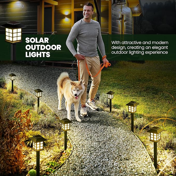 GIGALUMI Solar Outdoor Lights,8 Pack LED Solar Lights Outdoor Waterproof, Solar Walkway Lights Maintain 10 Hours of Lighting for Your Garden, Landscape, Path, Yard, Patio, Driveway