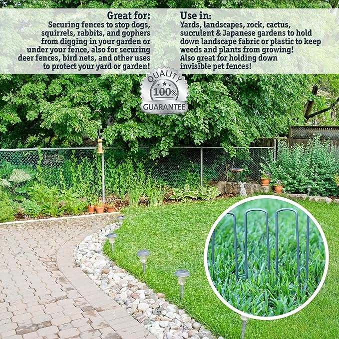100 Galvanized Landscape Staples Anchoring Pins USA Pro Quality Garden Stakes Erosion Control Weed Barrier Fabric Soaker Hose Lawn Drippers Irrigation Tubing Wireless Invisible Dog Fence…