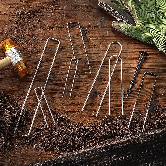 500-Pack Anti-Rust 6'' 11 Gauge Heavy-Duty Flat-Top U-Shaped Garden Stakes Staples Spikes Pins Pegs - Ground Stakes for Anchoring Landscape Fabric